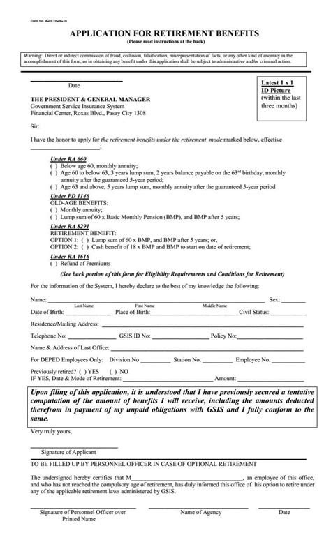 APPLICATION FOR OPTIONAL RETIREMENT .